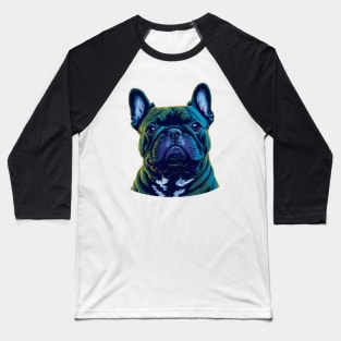 Teal and White French Bulldog Face Baseball T-Shirt